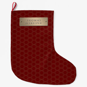 Calcetín Navideño Grande Apellido dorado Tejido de abeja