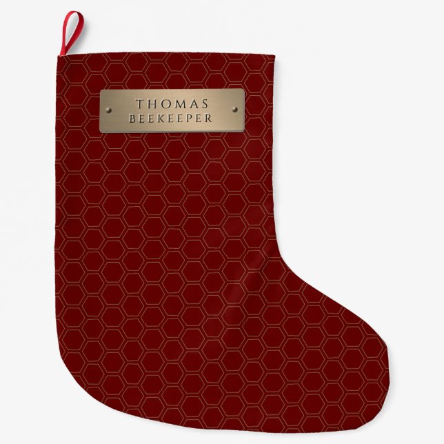 Calcetín Navideño Grande Apellido dorado Tejido de abeja (Anverso)