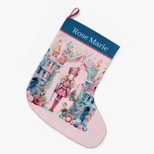 Calcetín Navideño Grande Apellido rosa nutcracker agregar nombre