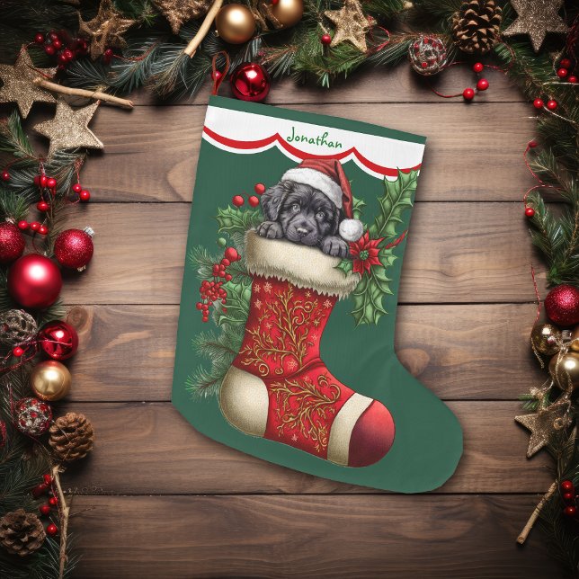Calcetín Navideño Grande Apertura del Labrador Negro lindo cachorro (Subido por el creador)