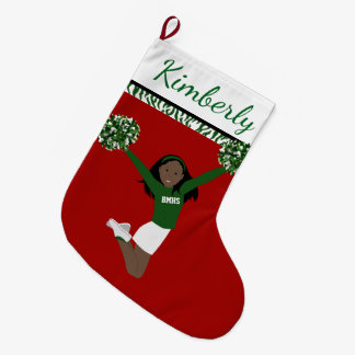 Calcetín Navideño Grande Apreciador Africano-Estadounidense En Verde Y Blan