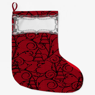 Calcetín Navideño Grande Árbol de encaje rojo y negro o Mantel paro