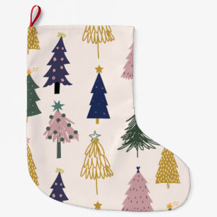 Calcetín Navideño Grande Árbol de Navidad con patrones, Navidades descansan
