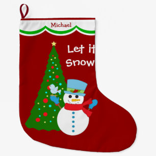 Calcetín Navideño Grande Árbol de navidad del muñeco de nieve personalizado