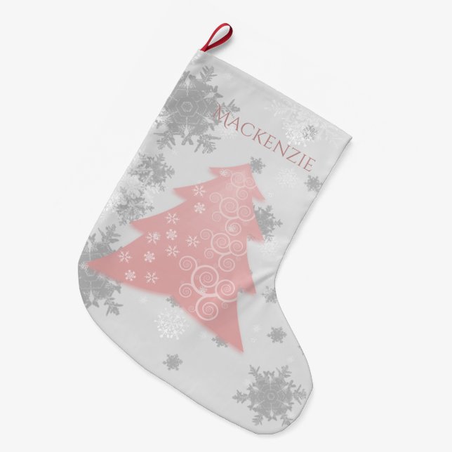 Calcetín Navideño Grande Árbol de Navidad Festividad Rosa Soplando (Frente (Colgado))