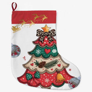 Calcetín Navideño Grande Árbol de Navidad moderno colorido