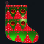 CALCETÍN NAVIDEÑO GRANDE ÁRBOL DE NAVIDAD ROJO VERDE CON CORAZONES<br><div class="desc">Estilizado árbol de Navidad con piedra de roble roja. Diseño de Bulgan & Alessandro Lumini</div>