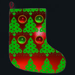CALCETÍN NAVIDEÑO GRANDE ÁRBOL DE NAVIDAD VERDE ROJO CON CORAZÓN<br><div class="desc">Estilizado árbol de Navidad con piedra de roble roja. Diseño de Bulgan & Alessandro Lumini</div>