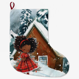 Calcetín Navideño Grande Árbol de Navidad Xmas Melanina Chica Negra Hermana