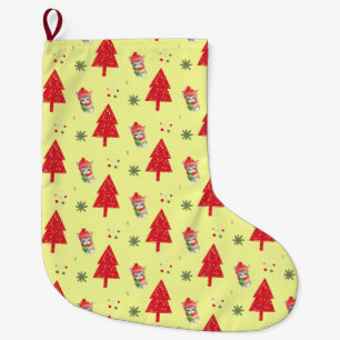 Calcetín Navideño Grande Árbol de Santa Navidad de gato rojo Patrón sin pro