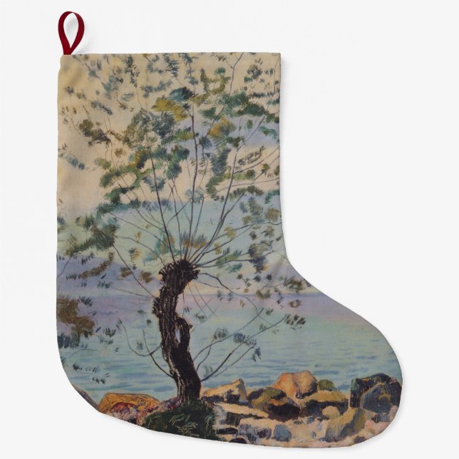 Calcetín Navideño Grande Árbol silvestre junto al lago (paisaje suizo) (Anverso)