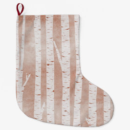 Calcetín Navideño Grande Árboles de aves ilustrados