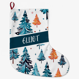 Calcetín Navideño Grande Árboles navideños acuarelas personalizados