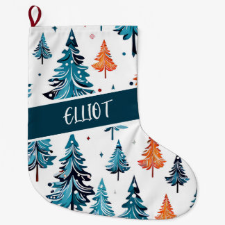 Calcetín Navideño Grande Árboles navideños acuarelas personalizados