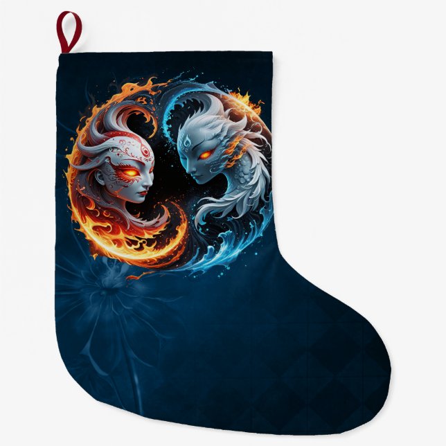 Calcetín Navideño Grande Armonía elemental, yin y yang de la naturaleza. (Anverso)