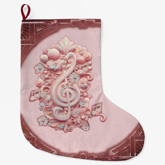 Calcetín Navideño Grande Armonía en rosa, un majestuoso y estilizado trinqu (Anverso)