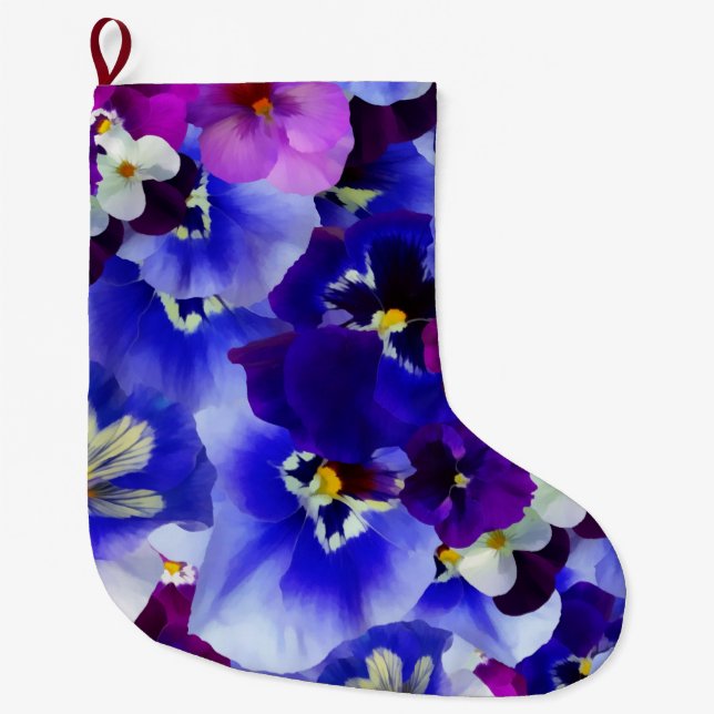 Calcetín Navideño Grande Arreglo de las flores azules (Anverso)