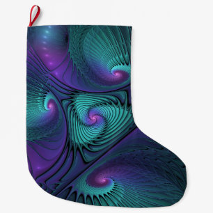 Calcetín Navideño Grande Arte abstracto fractal moderno púrpura se encuentr