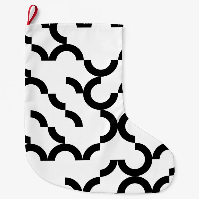 Calcetín Navideño Grande Arte circular negro, fresco, moderno y urbano (Anverso)