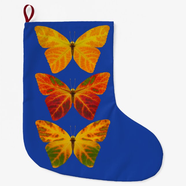 Calcetín Navideño Grande Aspen Leaf Butterflies (Anverso)