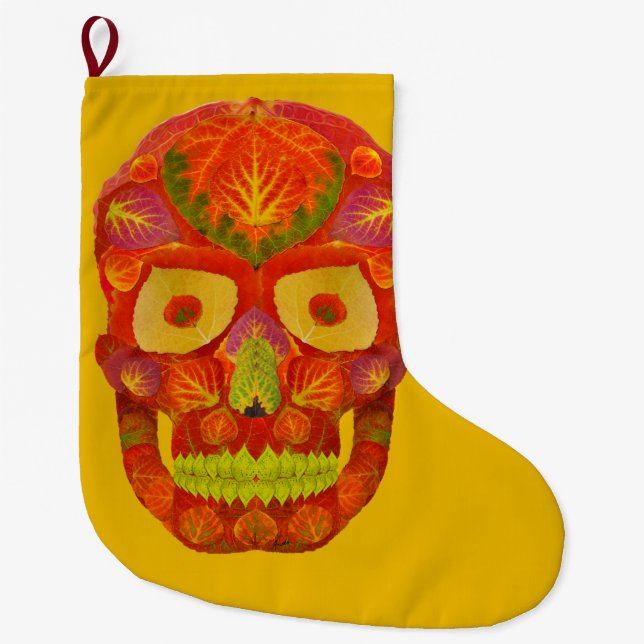 Calcetín Navideño Grande Aspen Leaf Skull 16 (Anverso)