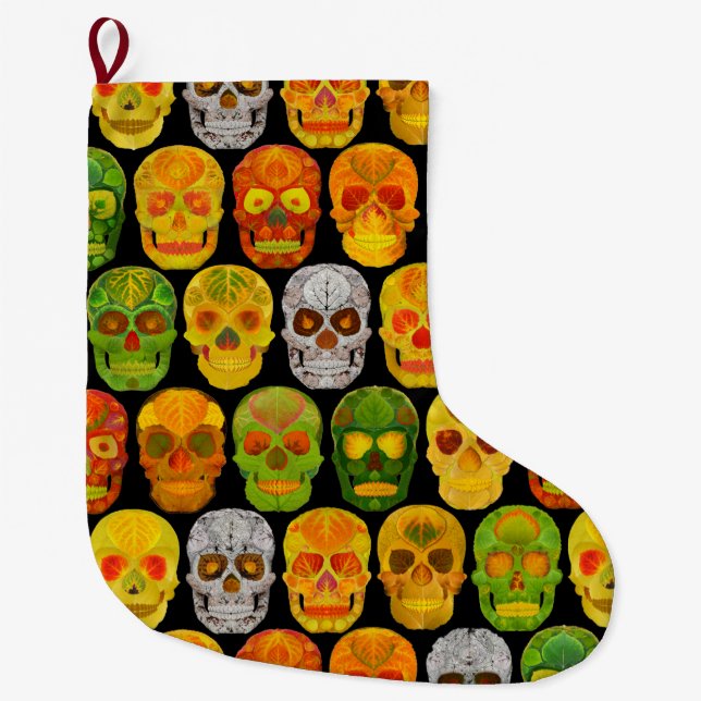 Calcetín Navideño Grande Aspen Leaf Skulls sin fisuras patrón 2018 (Anverso)