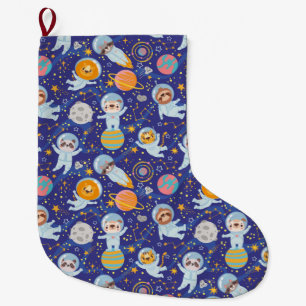 Calcetín Navideño Grande Astronautas de animales Navidades grandes levantá