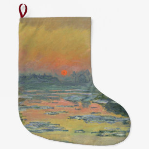 Calcetín Navideño Grande Atardecer en el río Sena en invierno (Claude Monet