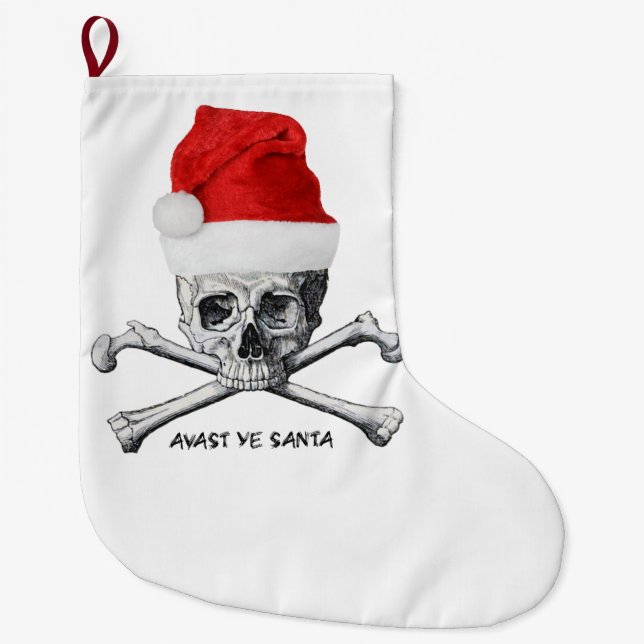 Calcetín Navideño Grande Avast media del cráneo del pirata del día de (Anverso)