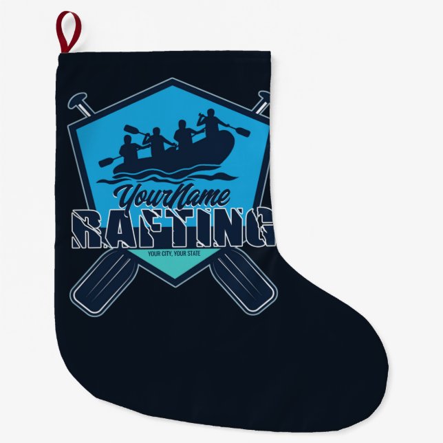 Calcetín Navideño Grande Aventura personalizada del río Whitewater (Anverso)