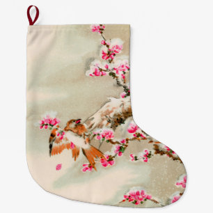 Calcetín Navideño Grande Aves japonesas ventilares en una rama
