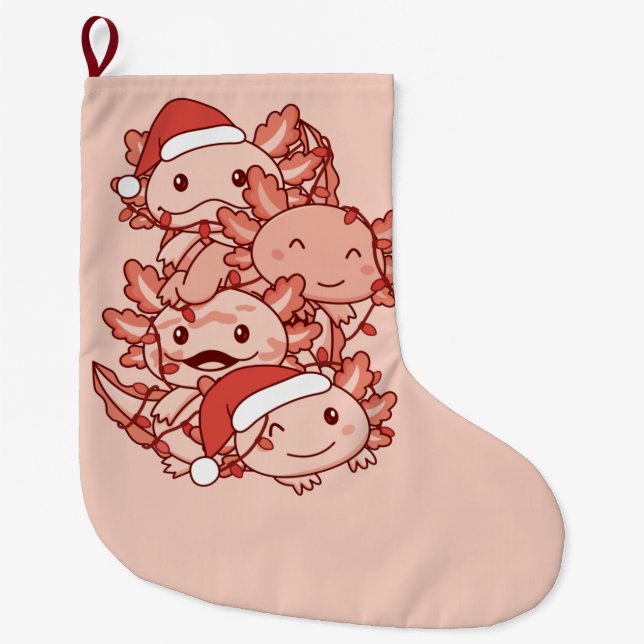 Calcetín Navideño Grande Axolotl Christmas Tree Christmas Animals Axolotls  (Anverso)