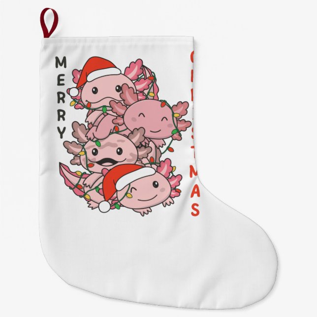 Calcetín Navideño Grande Axolotl Navidades de árboles de Navidad Animales A (Anverso)