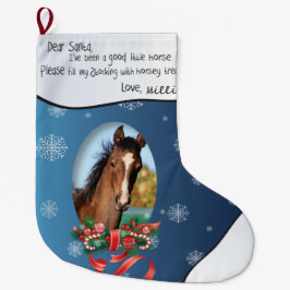 Calcetín Navideño Grande Azul AÑADIR TU CABALLO Foto Y Nombre Querido Santa