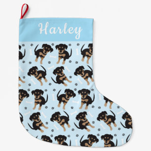 Calcetín Navideño Grande Azul del patrón del perro Rottweiler