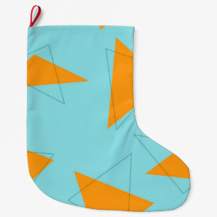 Calcetín Navideño Grande Azul, naranja, fresco, de moda, moderno patrón tri