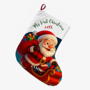 Calcetín Navideño Grande Baby’s First Christmas - Cute Holiday Santa