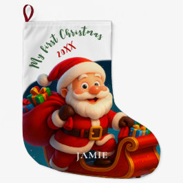 Calcetín Navideño Grande Baby’s First Christmas - Cute Holiday Santa