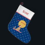 Calcetín Navideño Grande Ballenas de Beach Day Surfing Golden Dog Stocking<br><div class="desc">Asegúrese de incluir su cachorro de este Navidad cuando cuelgue las medias de sus Navidades junto a la chimenea. ¡Personalizarlo también! ¡Compra Las Caras De Naptown!</div>