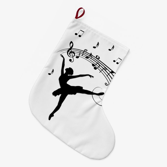 Calcetín Navideño Grande Ballerina Dancing with Music Notes (Frente (Colgado))