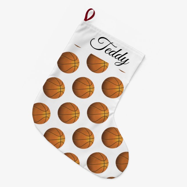 Calcetín Navideño Grande Baloncesto personalizado (Frente (Colgado))