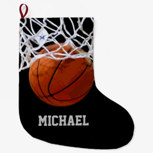 Calcetín Navideño Grande Baloncesto Su Nombre