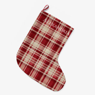 Calcetín Navideño Grande Bandas rojas de plástico de crema roja