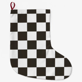 Calcetín Navideño Grande Bandera a Cuadros (Negro y Blanco) (Patrón de Cuad