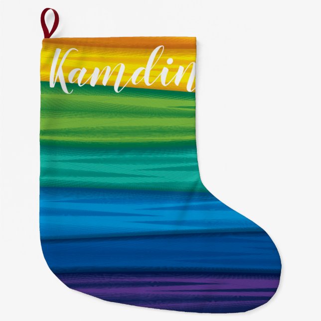 Calcetín Navideño Grande Bandera arcoiris lgbtq personalizada Stocking lesb (Anverso)