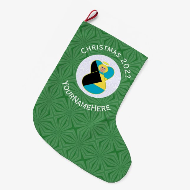Calcetín Navideño Grande Bandera bahameña alardea a Navidades de ángel pers (Frente (Colgado))