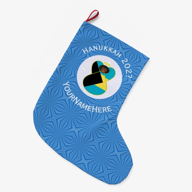 Calcetín Navideño Grande Bandera bahameña Ángel oscuro Hanukkah personaliza (Frente (Colgado))