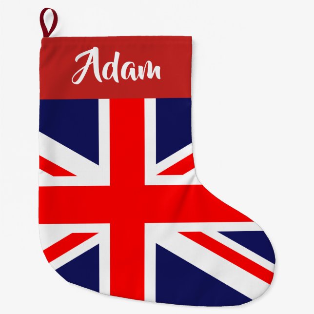 Calcetín Navideño Grande Bandera británica adaptable (Anverso)