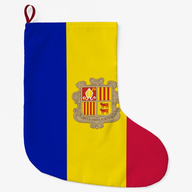 Calcetín Navideño Grande Bandera de Andorra (Anverso)
