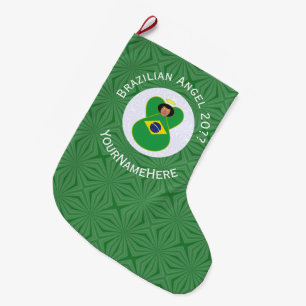 Calcetín Navideño Grande Bandera de Ángel de Navidad Brasileño Personalizad